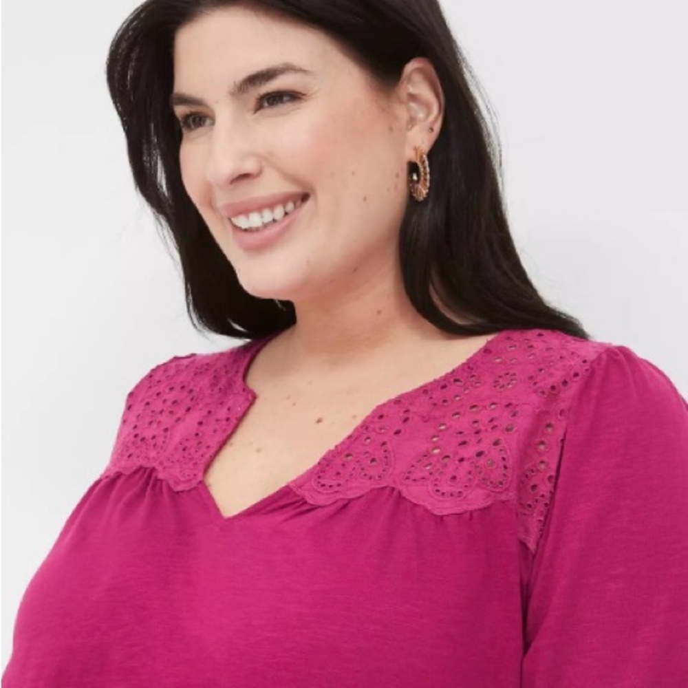 3/4 Sleeve Eyelet Detail Swing Dress
